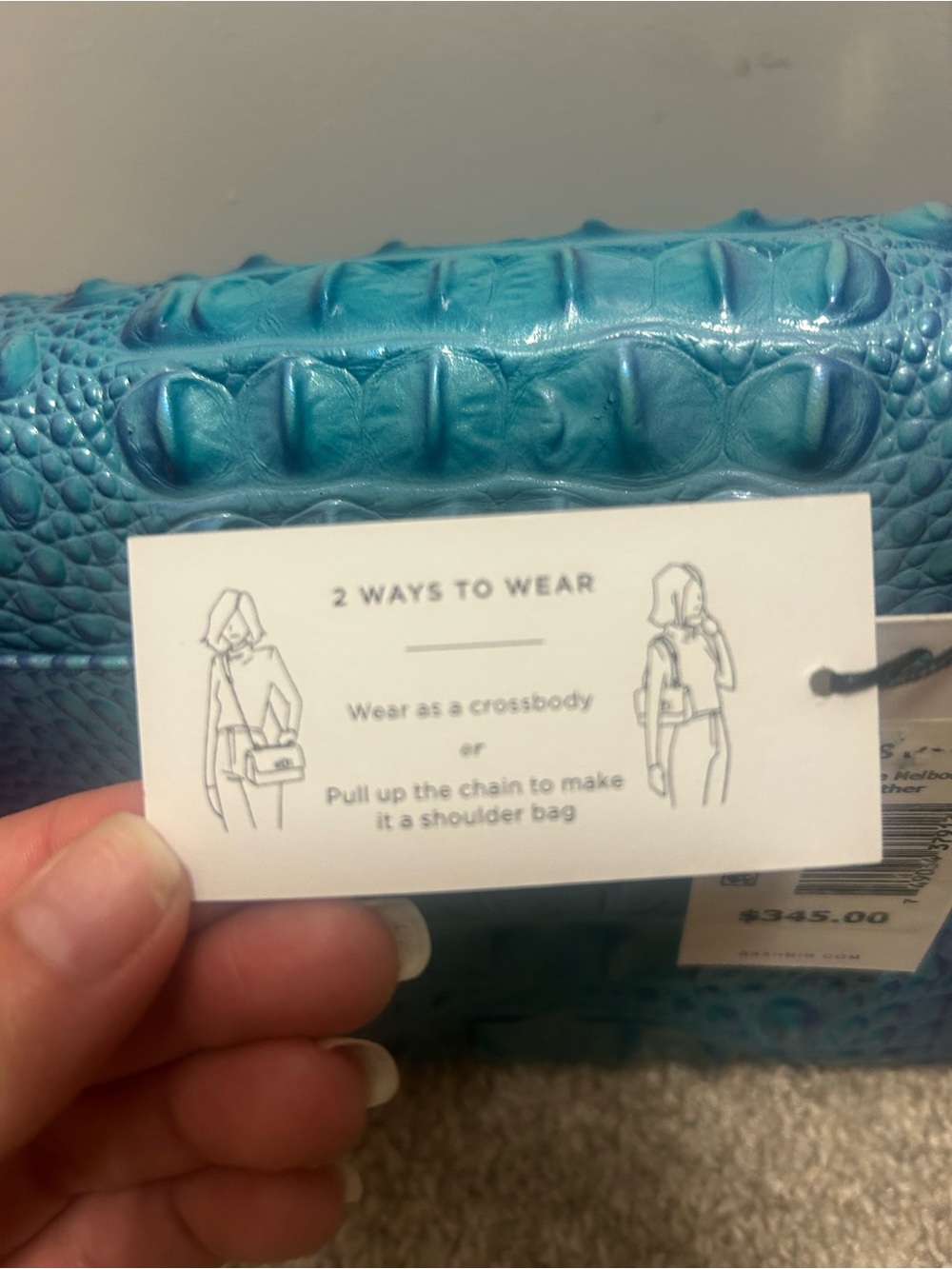 Brahmin Blue-to-Teal Ombre Croc-Embossed Shoulder Bag with Gold Hardware - Picture 8 of 9